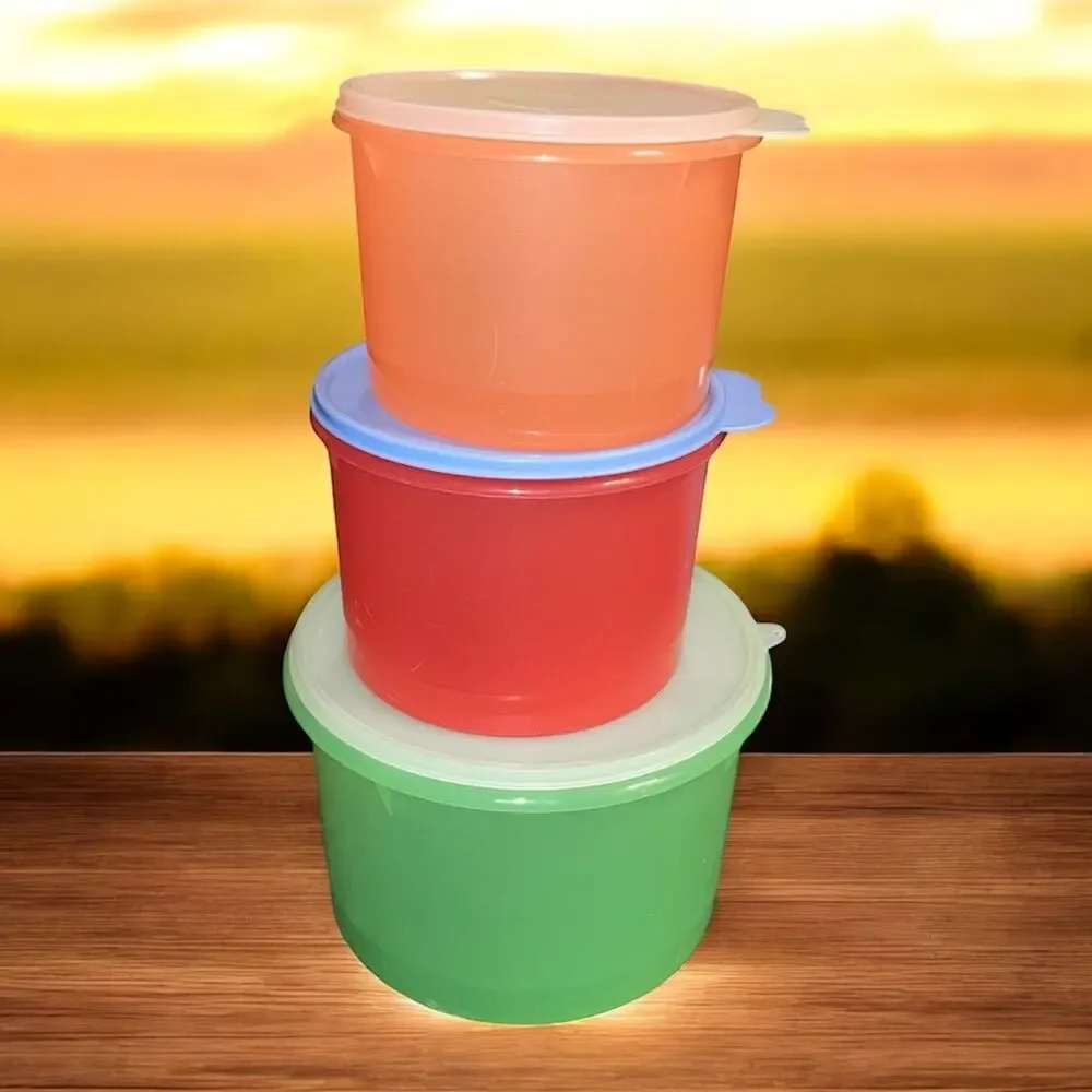 Tupperware Econo Canisters Nesting Set 20 10 8 Cup Butterfly Lid Kitchen Vintage